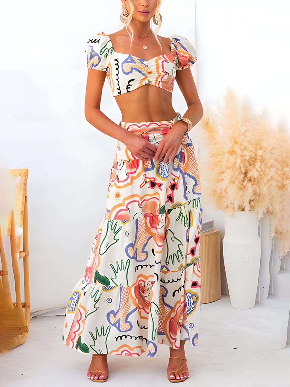 Wrap Summer Skirt And Printed Top Two-Piece Suit alternate view