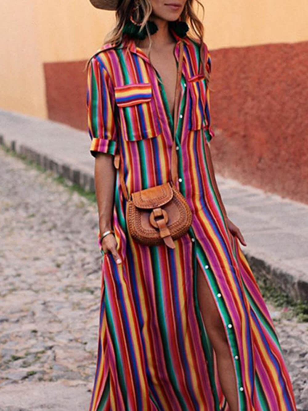 Casual Striped Printed Shirt Maxi Skirt alternate view