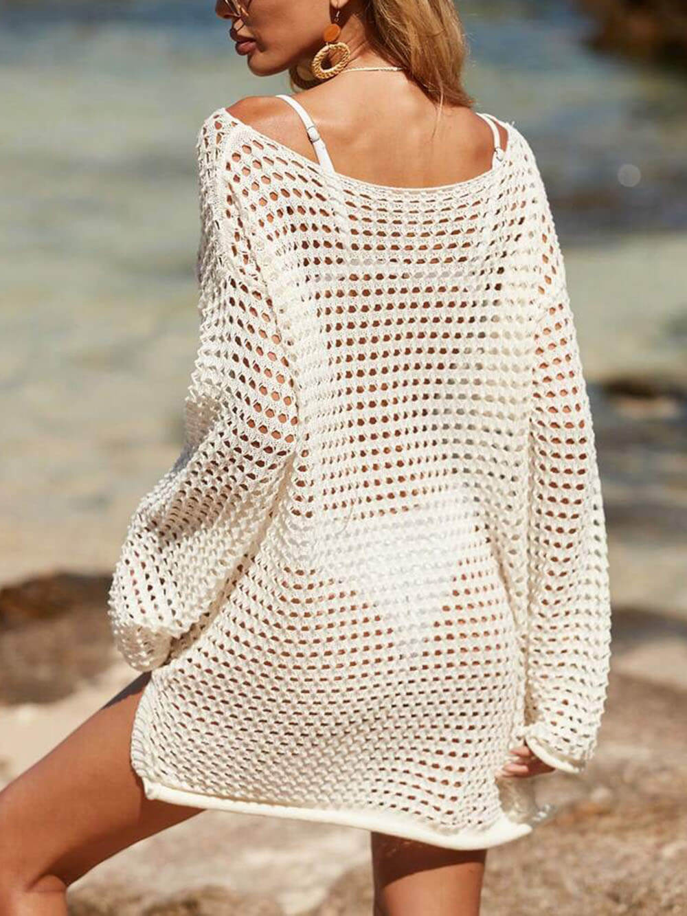 Cutout Knitted Beach Bikini Sun Protection Cover-Up alternate view
