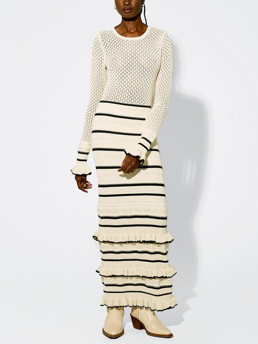 Knit Stripe Ruffle Long Sleeve Maxi Dress alternate view